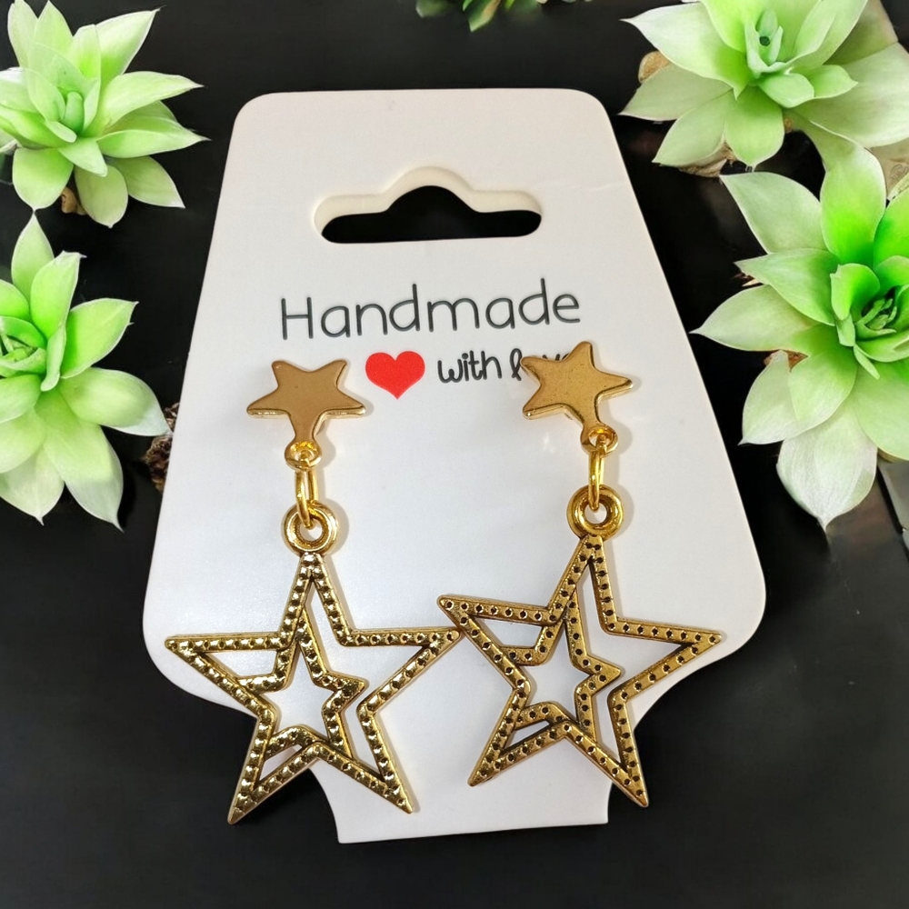 Gold Star Dangle Earrings